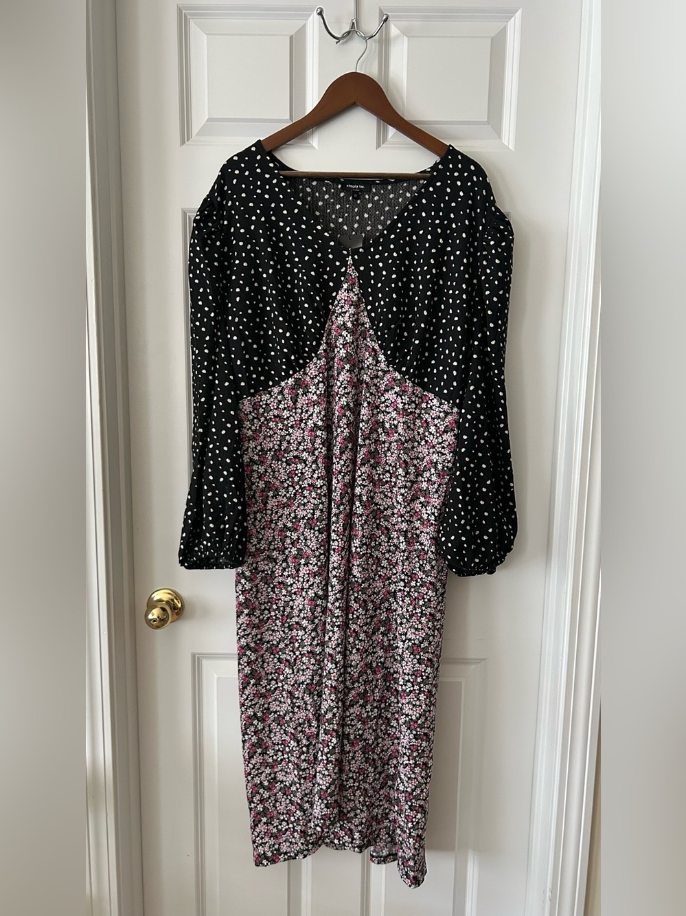 Simply Be Black & Pink Mixed-Print Long Sleeve Midi Dress